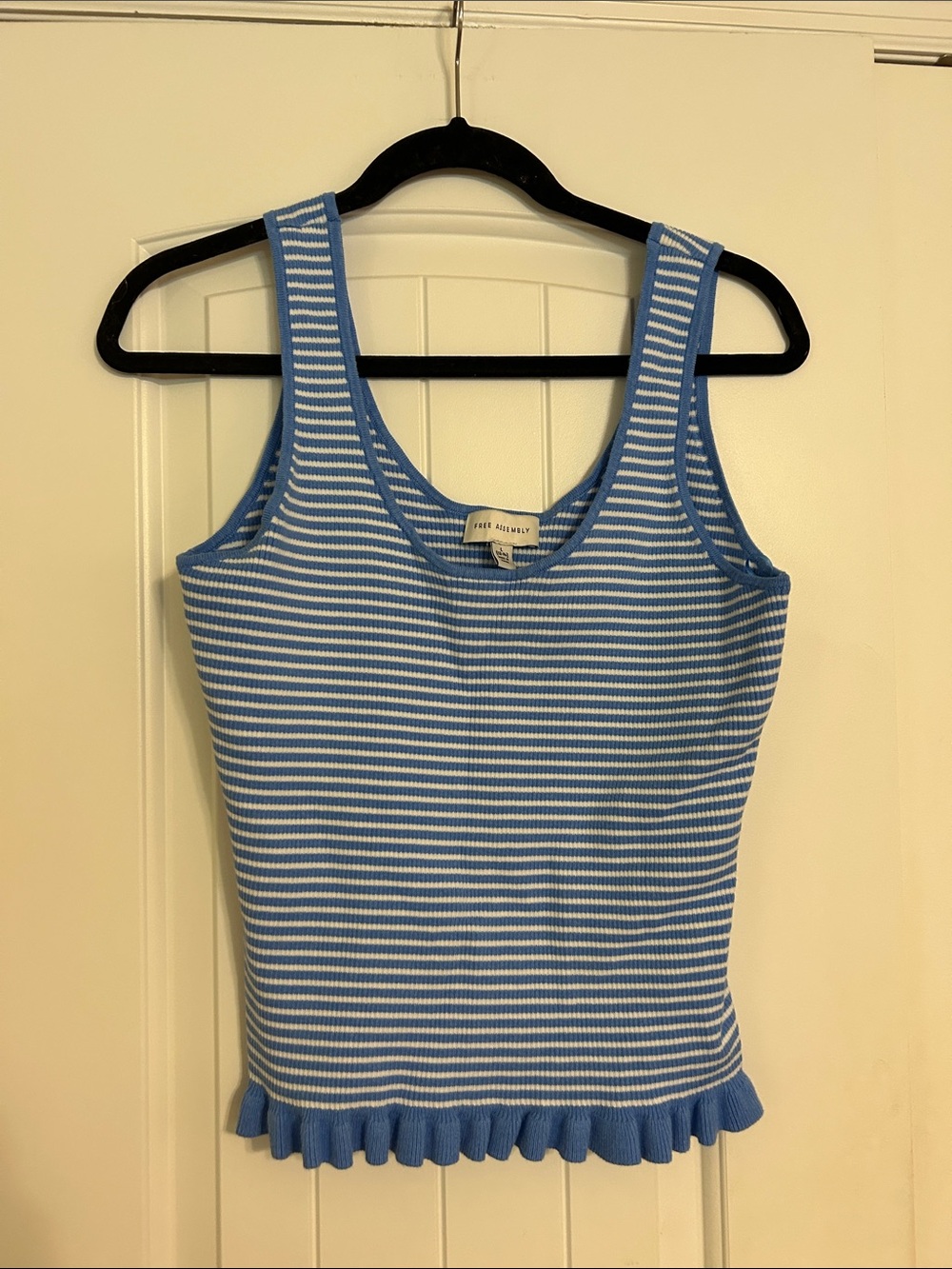 Striped Blue & White Ruffle-Hem Tank Top